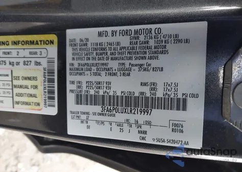 2020 Ford Fusion Hybrid Se from USA, damaged, VIN 3FA6P0LUXLR219997